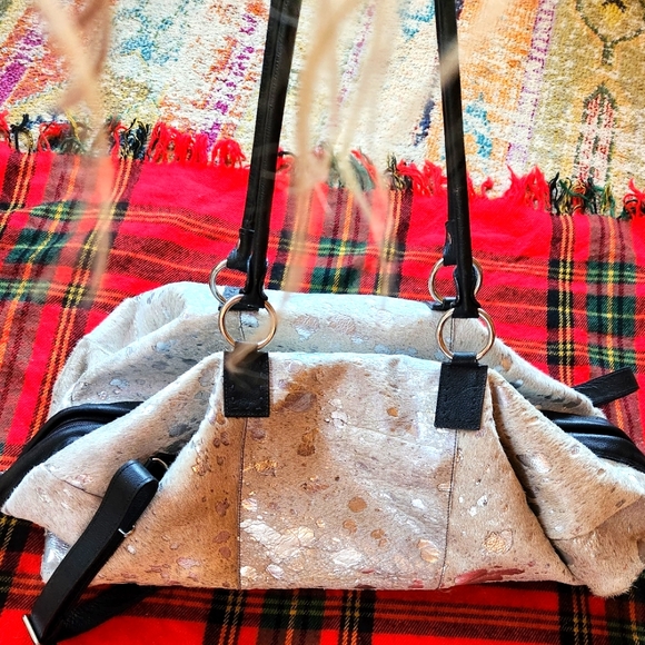 BS TRADING Western Silver Acid Washed Cowhide Custom Texas Weekender Satchel 24" - Picture 2 of 16